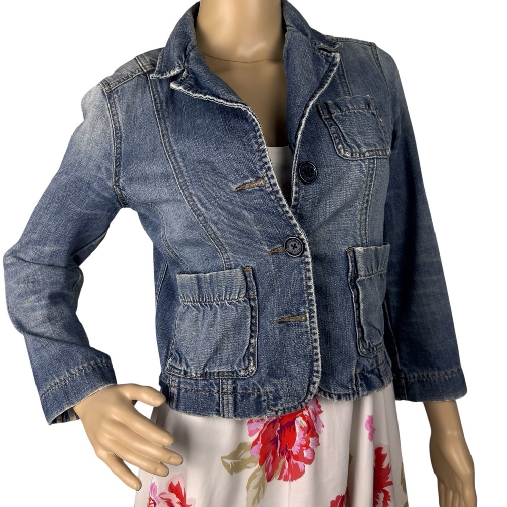 Abercrombie & Fitch Size Small Blue Denim Jacket 3/4 Sleeves Button Up